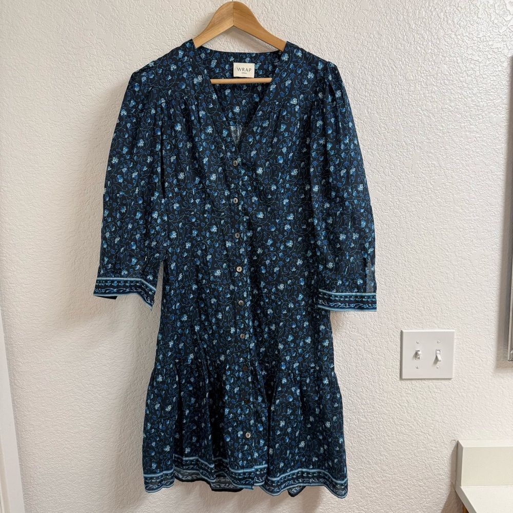 Wrap London Dark Blue Floral Button-Front Mini Dress